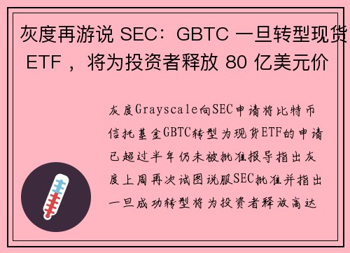 灰度再游说 SEC：GBTC 一旦转型现货 ETF ，将为投资者释放 80 亿美元价值